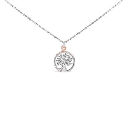 14K Rose Gold Plated Sterling Silver Diamond Accent Tree of Life Pendant Necklace