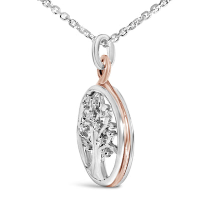 14K Rose Gold Plated Sterling Silver Diamond Accent Tree of Life Pendant Necklace