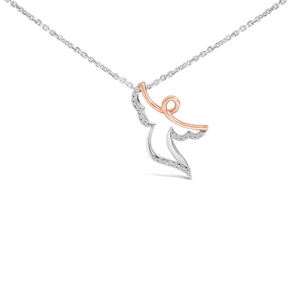 14K Rose Gold Plated Sterling Silver 1/10 Cttw Diamond Angel Pendant Necklace