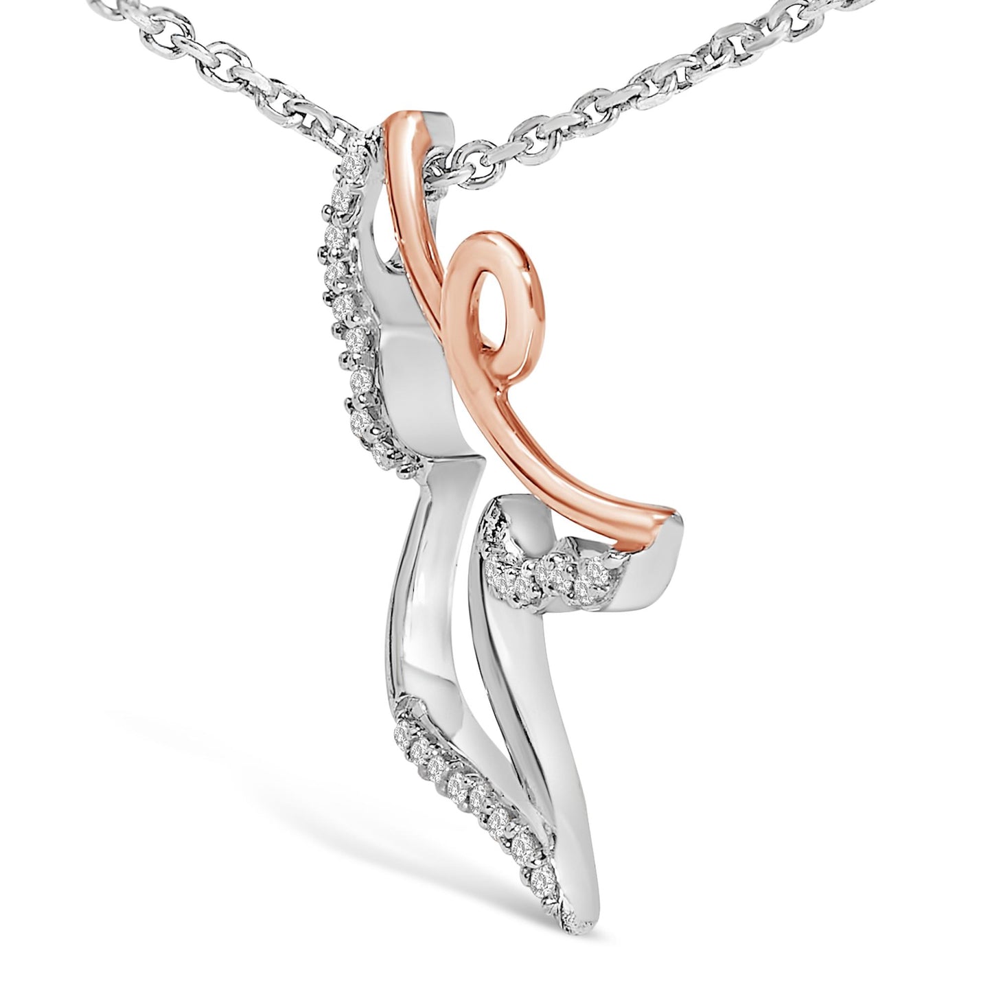 14K Rose Gold Plated Sterling Silver 1/10 Cttw Diamond Angel Pendant Necklace