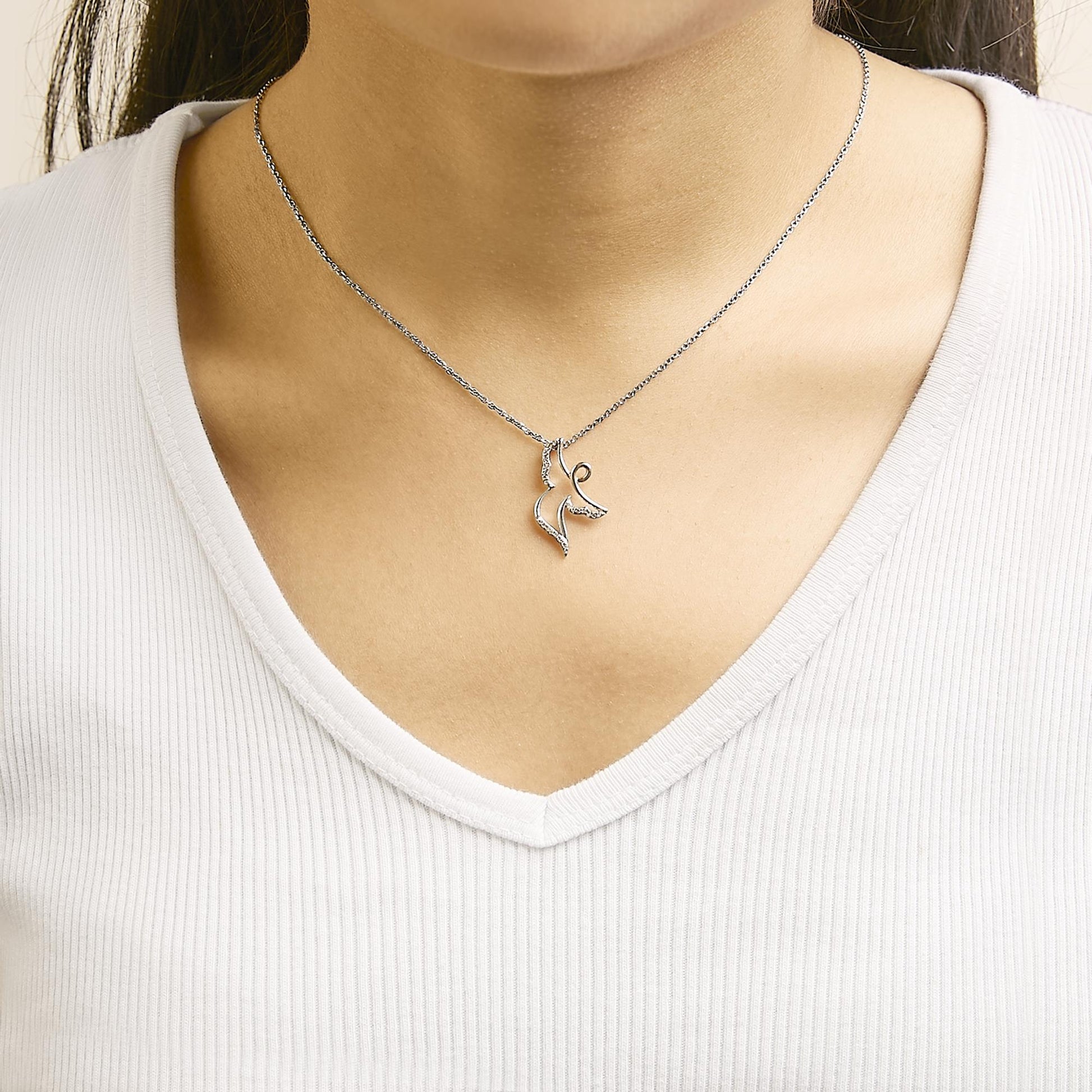 14K Rose Gold Plated Sterling Silver 1/10 Cttw Diamond Angel Pendant Necklace