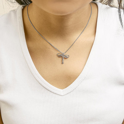 14K Rose Gold Plated Sterling Silver 1/10 Cttw Diamond Dragonfly Pendant Necklace