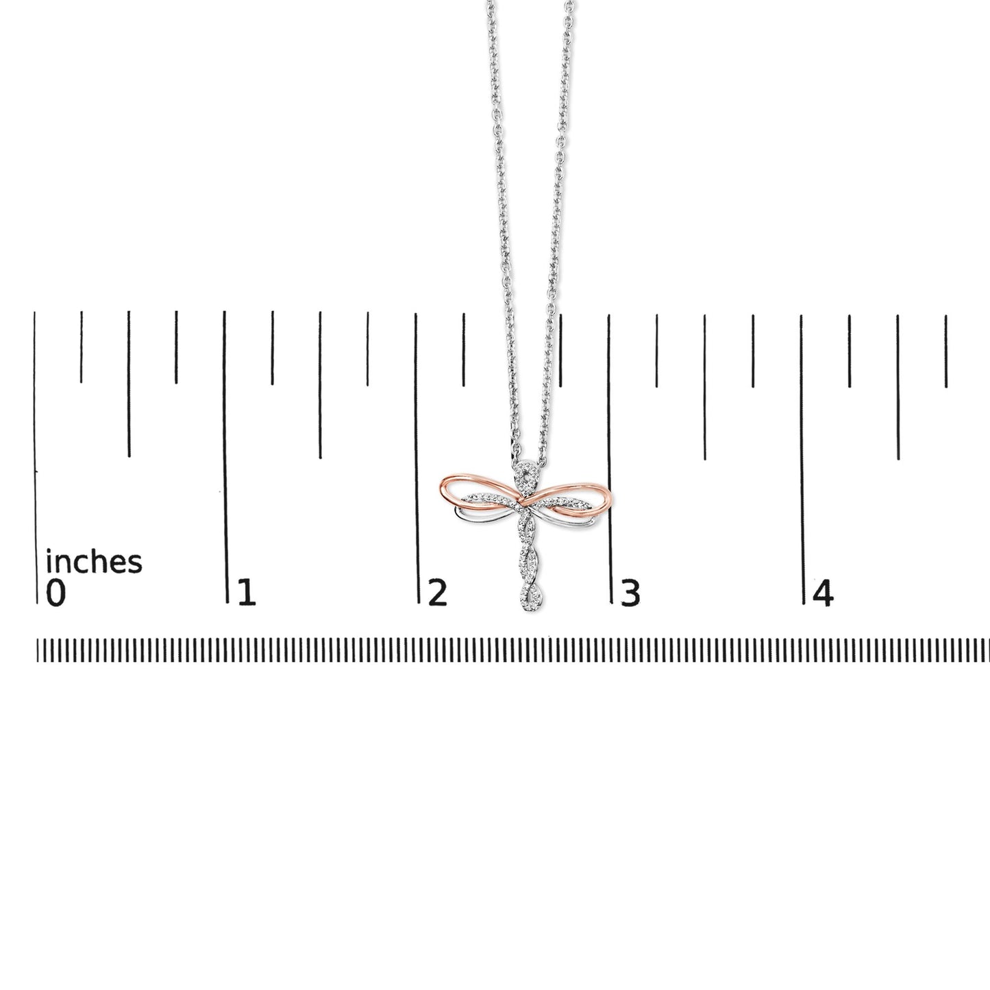 14K Rose Gold Plated Sterling Silver 1/10 Cttw Diamond Dragonfly Pendant Necklace