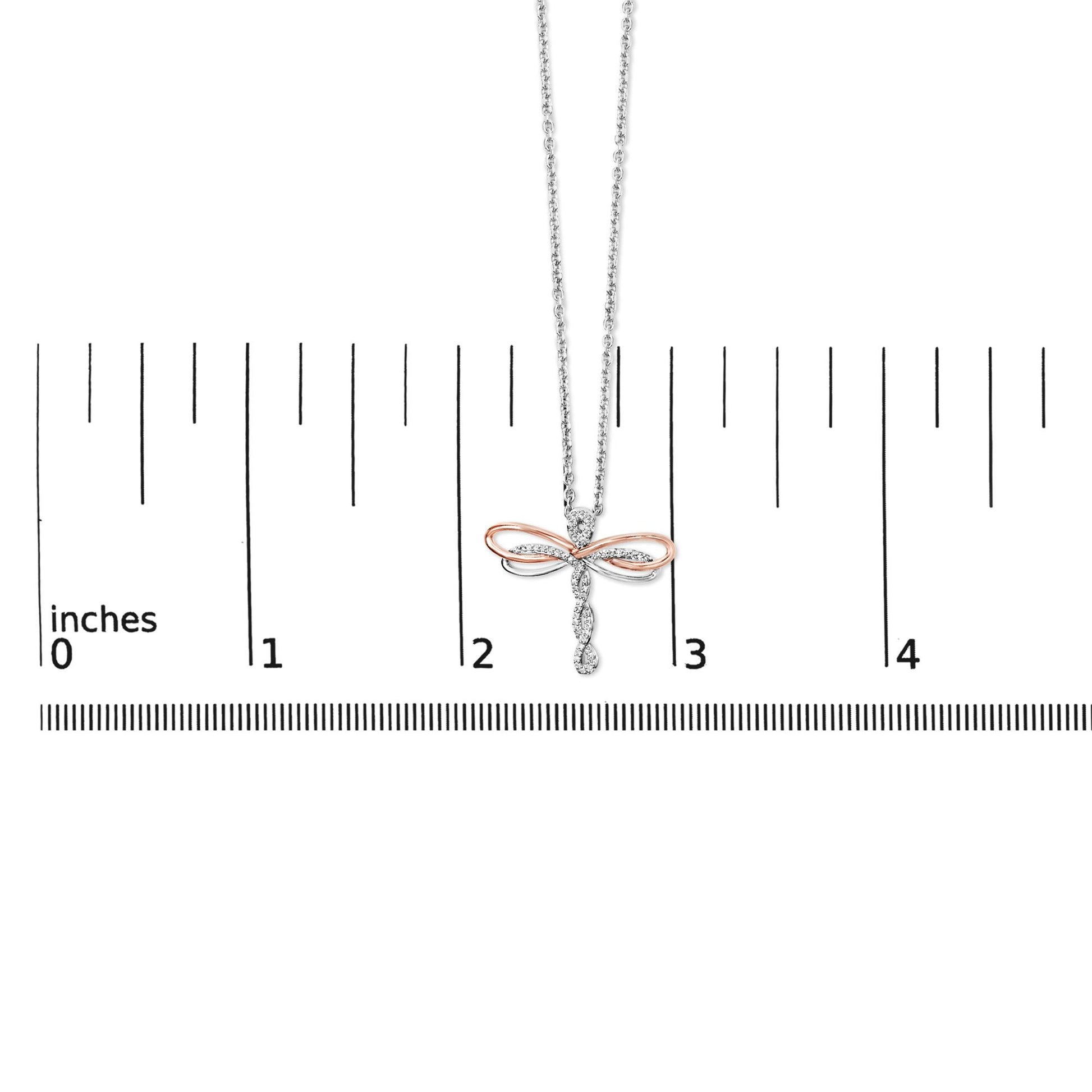 14K Rose Gold Plated Sterling Silver 1/10 Cttw Diamond Dragonfly Pendant Necklace