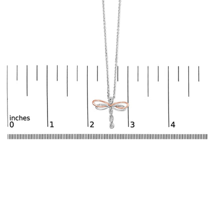 14K Rose Gold Plated Sterling Silver 1/10 Cttw Diamond Dragonfly Pendant Necklace