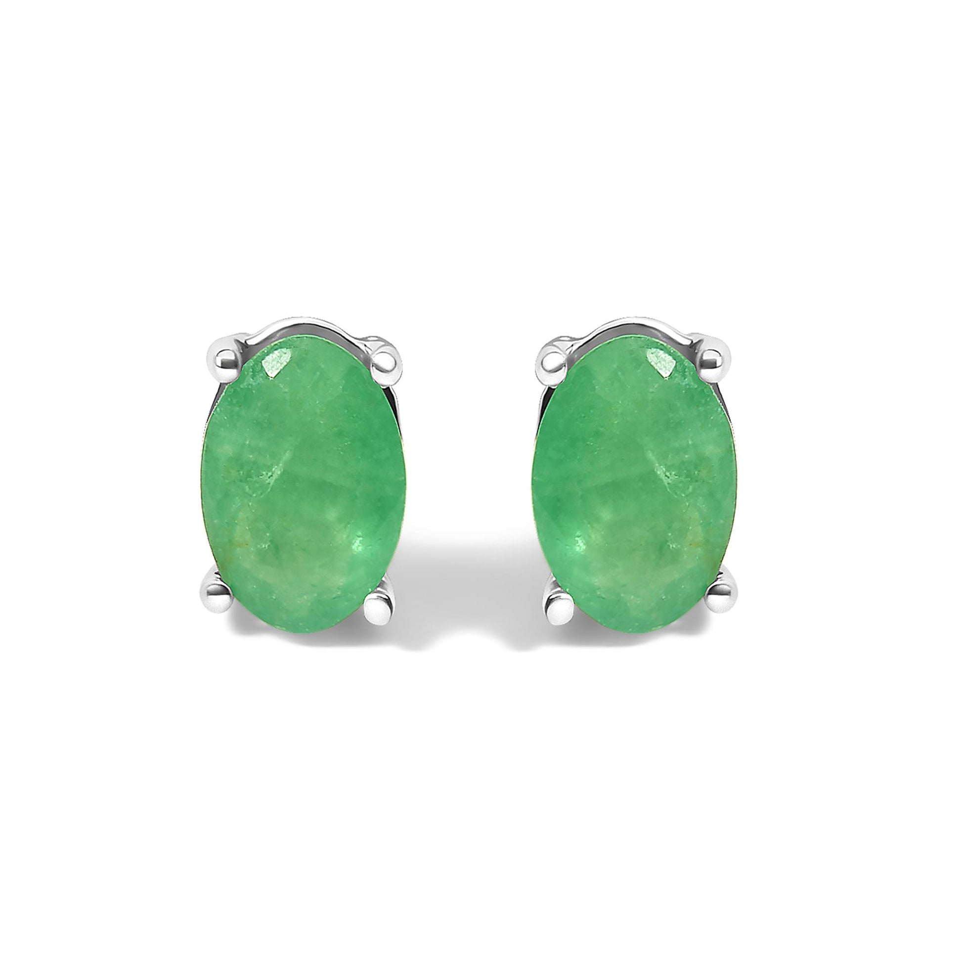 Sterling Silver 1.20 Cttw Oval Green Emerald Solitaire Stud Earrings