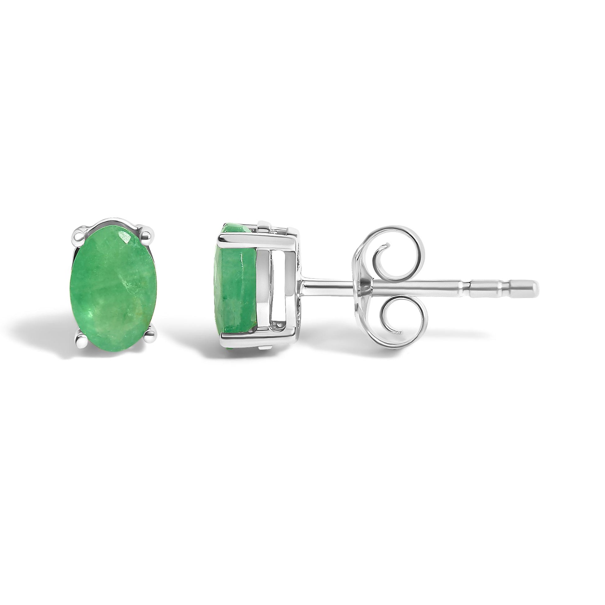 Sterling Silver 1.20 Cttw Oval Green Emerald Solitaire Stud Earrings