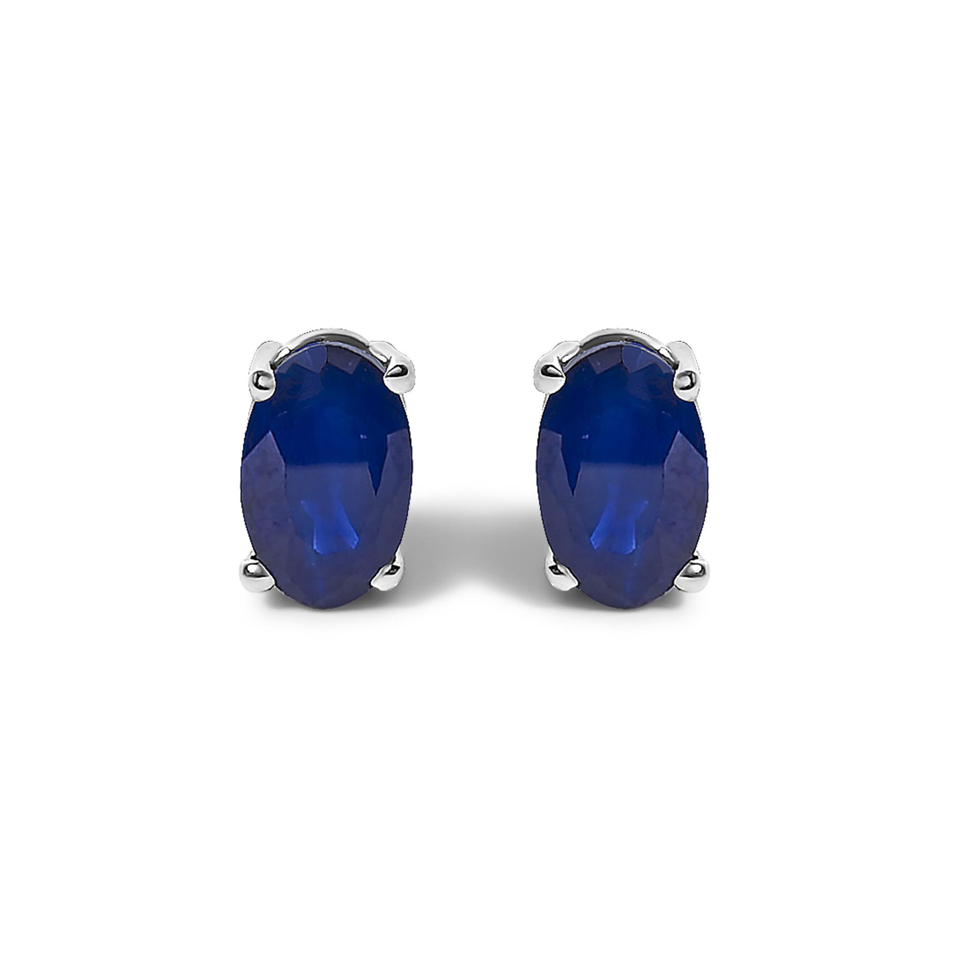 Sterling Silver 0.60 Cttw Oval Blue Sapphire Solitaire Stud Earrings