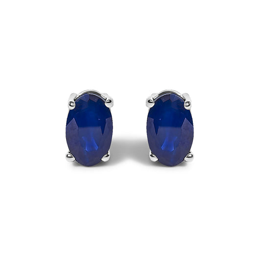 Sterling Silver 0.60 Cttw Oval Blue Sapphire Solitaire Stud Earrings