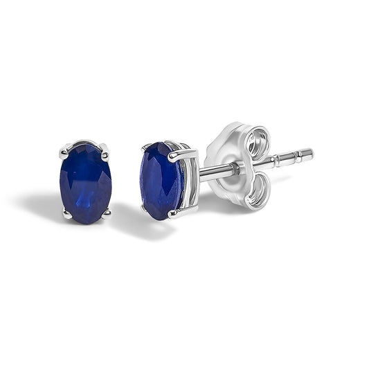 Sterling Silver 0.60 Cttw Oval Blue Sapphire Solitaire Stud Earrings