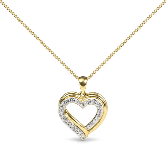 Front view of a 925 sterling silver diamond heart pendant necklace showcasing its open heart design against a white background