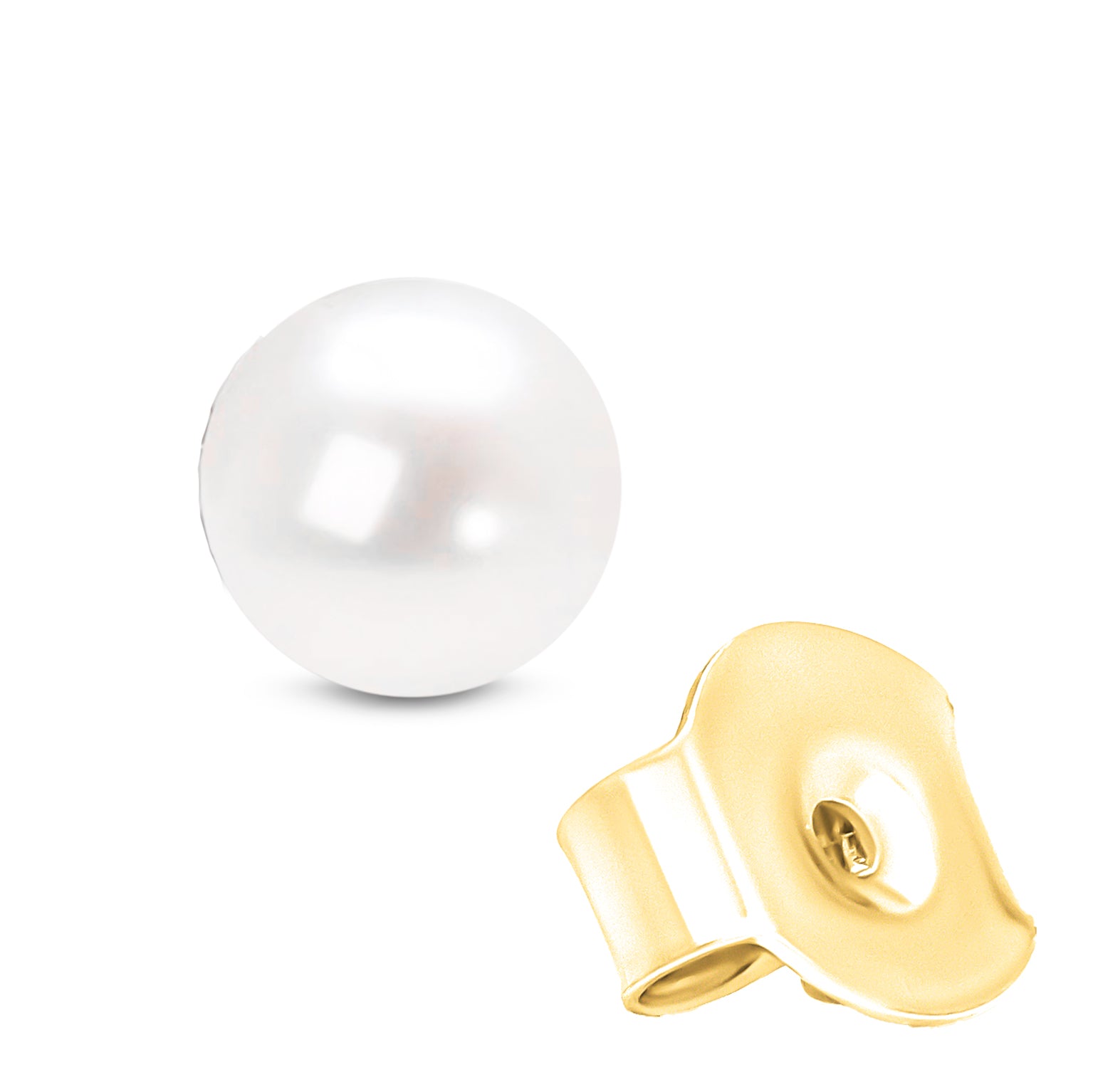 Close-up front and back views of a yellow metal earring with a white gemstone, shown on a white background.