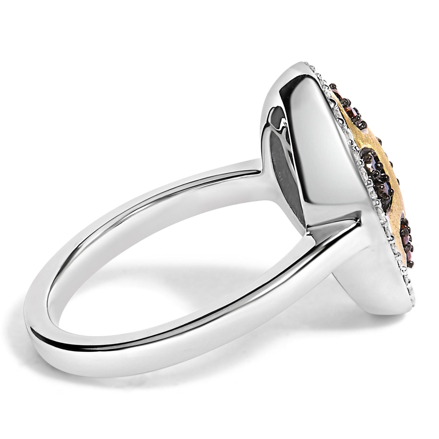 10K Yellow Gold Plated Sterling Silver 1/3 Cttw Oval Mixed Diamond Halo Shield Ring