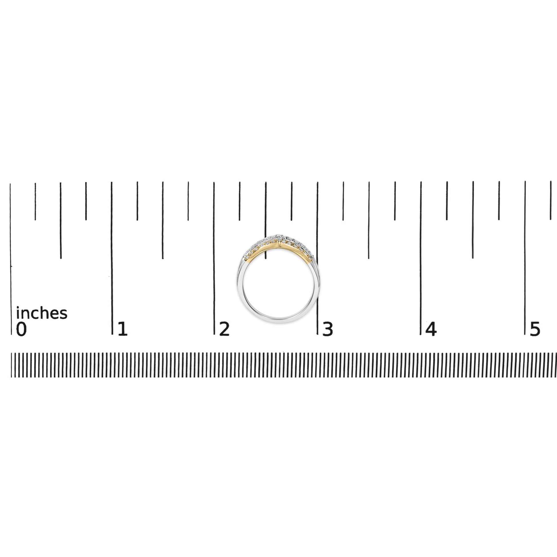 10K Gold Plated Sterling Silver 1/3 Cttw Tri-Color Chevron Diamond Stackable Ring