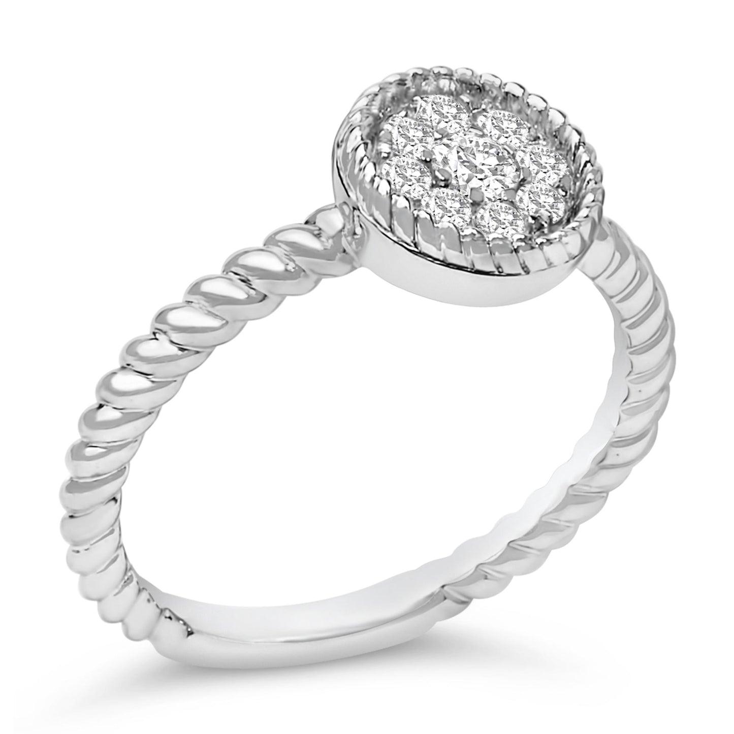 Sterling Silver 1/4 Cttw Diamond Floral Round Braided Ring