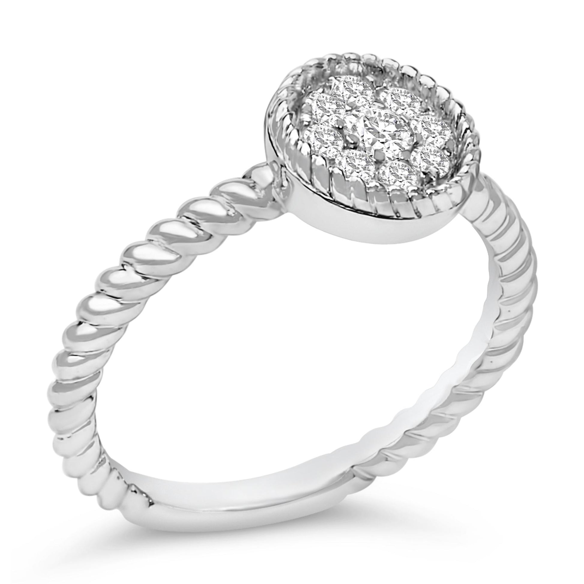 Sterling Silver 1/4 Cttw Diamond Floral Round Braided Ring