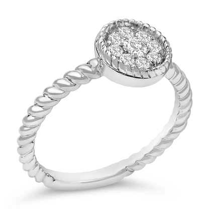Sterling Silver 1/4 Cttw Diamond Floral Round Braided Ring