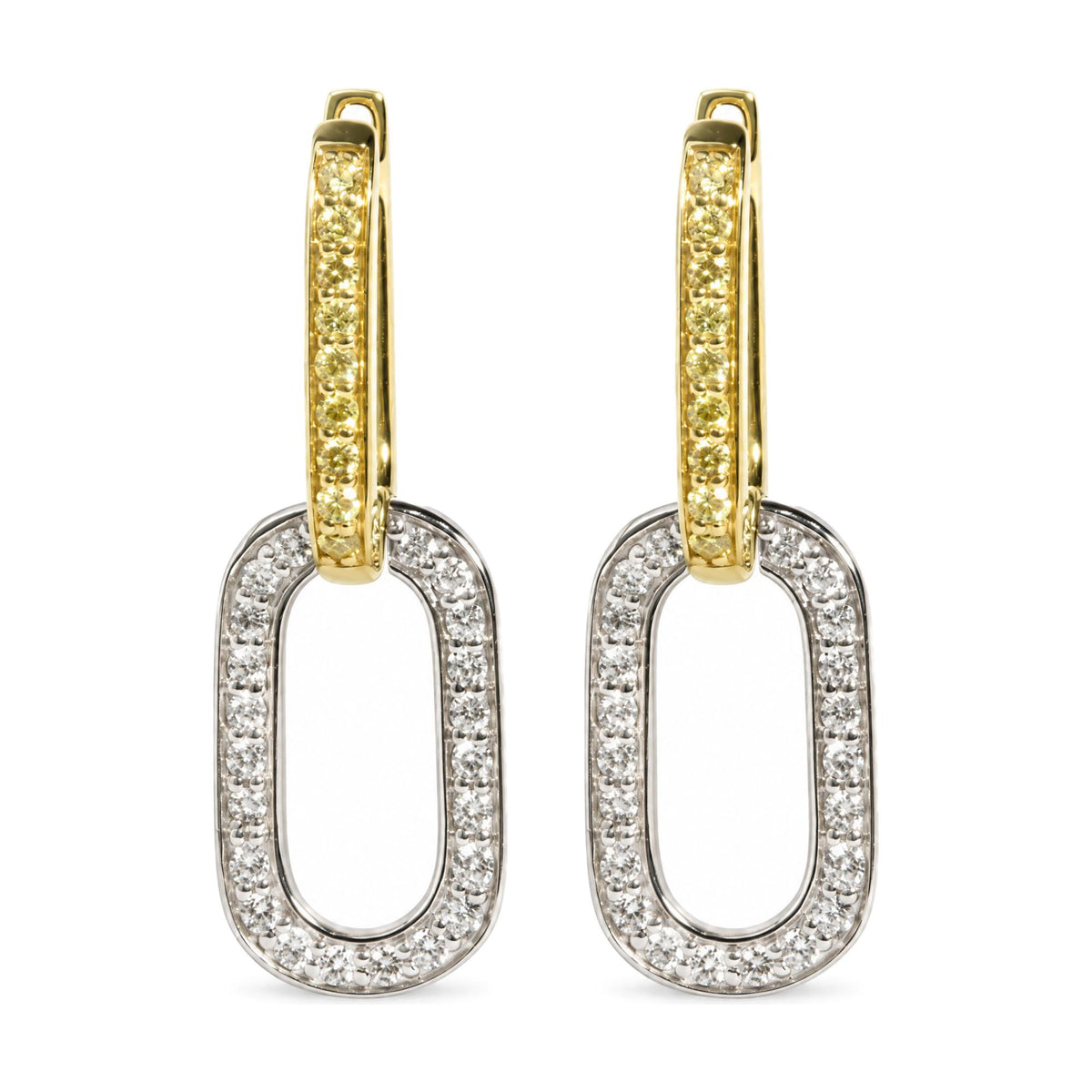 18K Yellow and White Gold 1/2 Cttw Yellow and White Diamond Paperclip Link Drop Earrings