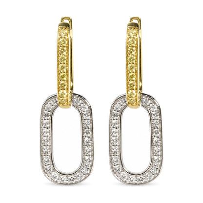 18K Yellow and White Gold 1/2 Cttw Yellow and White Diamond Paperclip Link Drop Earrings