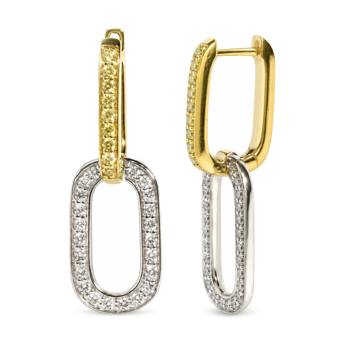 18K Yellow and White Gold 1/2 Cttw Yellow and White Diamond Paperclip Link Drop Earrings