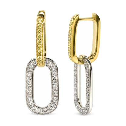 18K Yellow and White Gold 1/2 Cttw Yellow and White Diamond Paperclip Link Drop Earrings