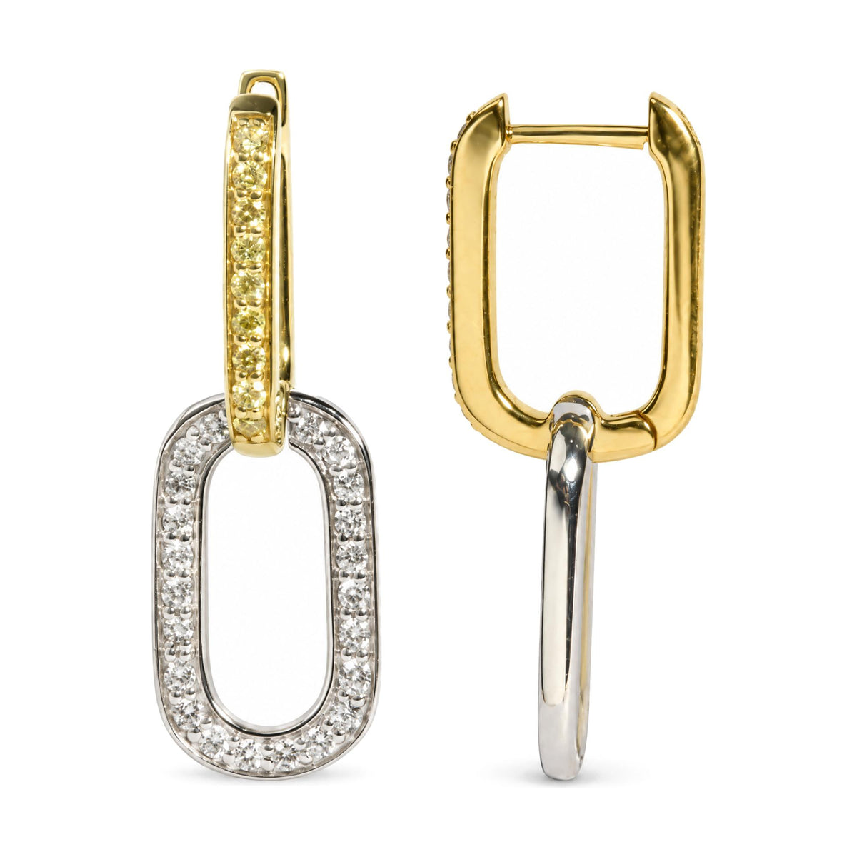 18K Yellow and White Gold 1/2 Cttw Yellow and White Diamond Paperclip Link Drop Earrings