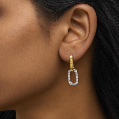18K Yellow and White Gold 1/2 Cttw Yellow and White Diamond Paperclip Link Drop Earrings