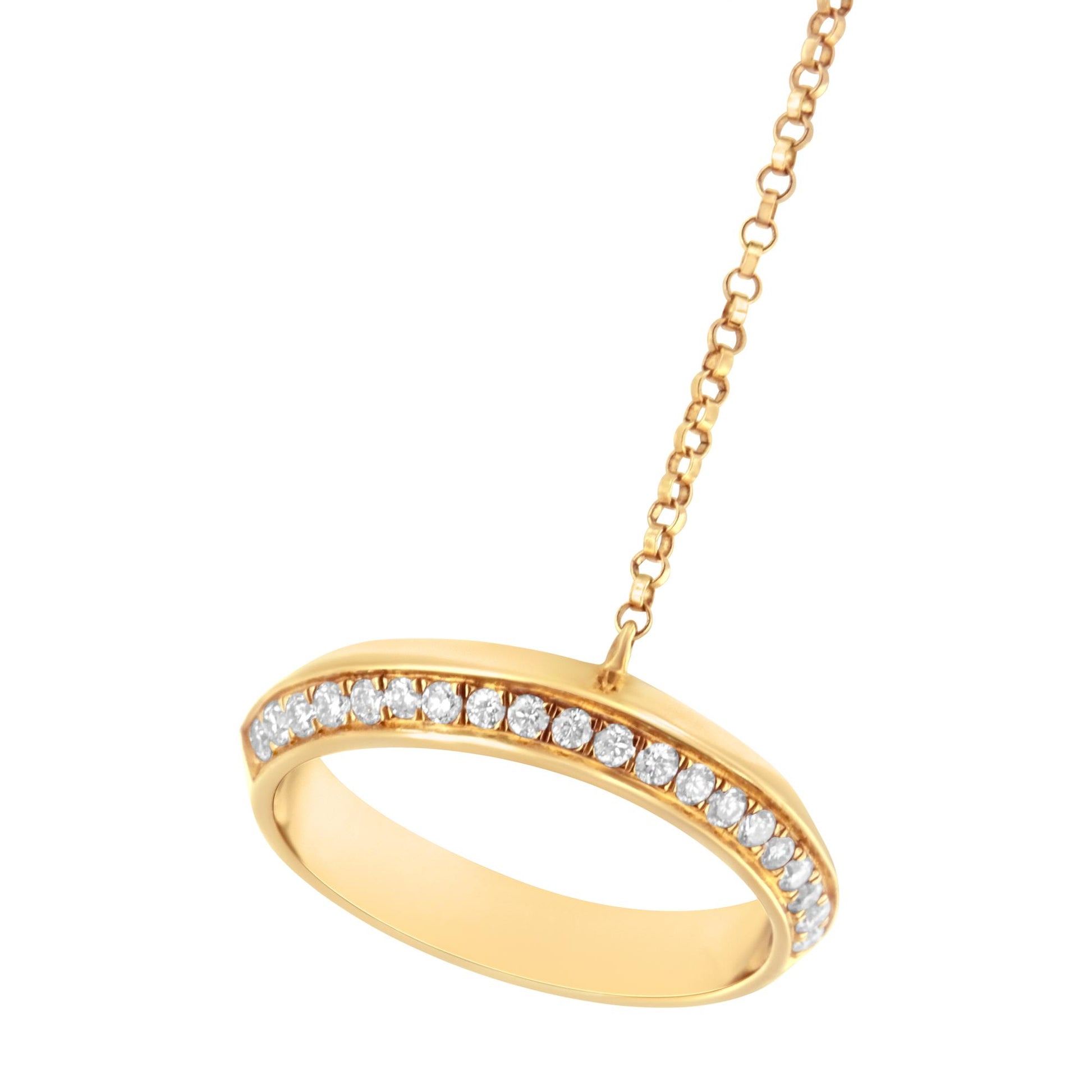 Yellow bracelet with round white gemstones in a pave setting, shown at an angle with chain attached.