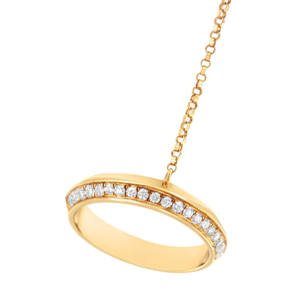 Yellow bracelet with round white gemstones in a pave setting, shown at an angle with chain attached.