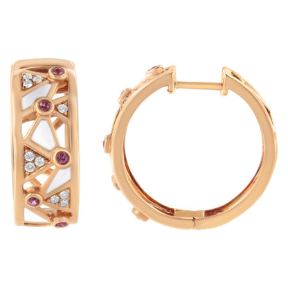 14K rose gold geometric hoop earrings shown from an alternate angle