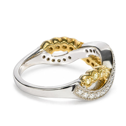 18K Two-Tone Gold 1/2 Cttw Yellow and White Diamond Milgrain Crossover Band Ring