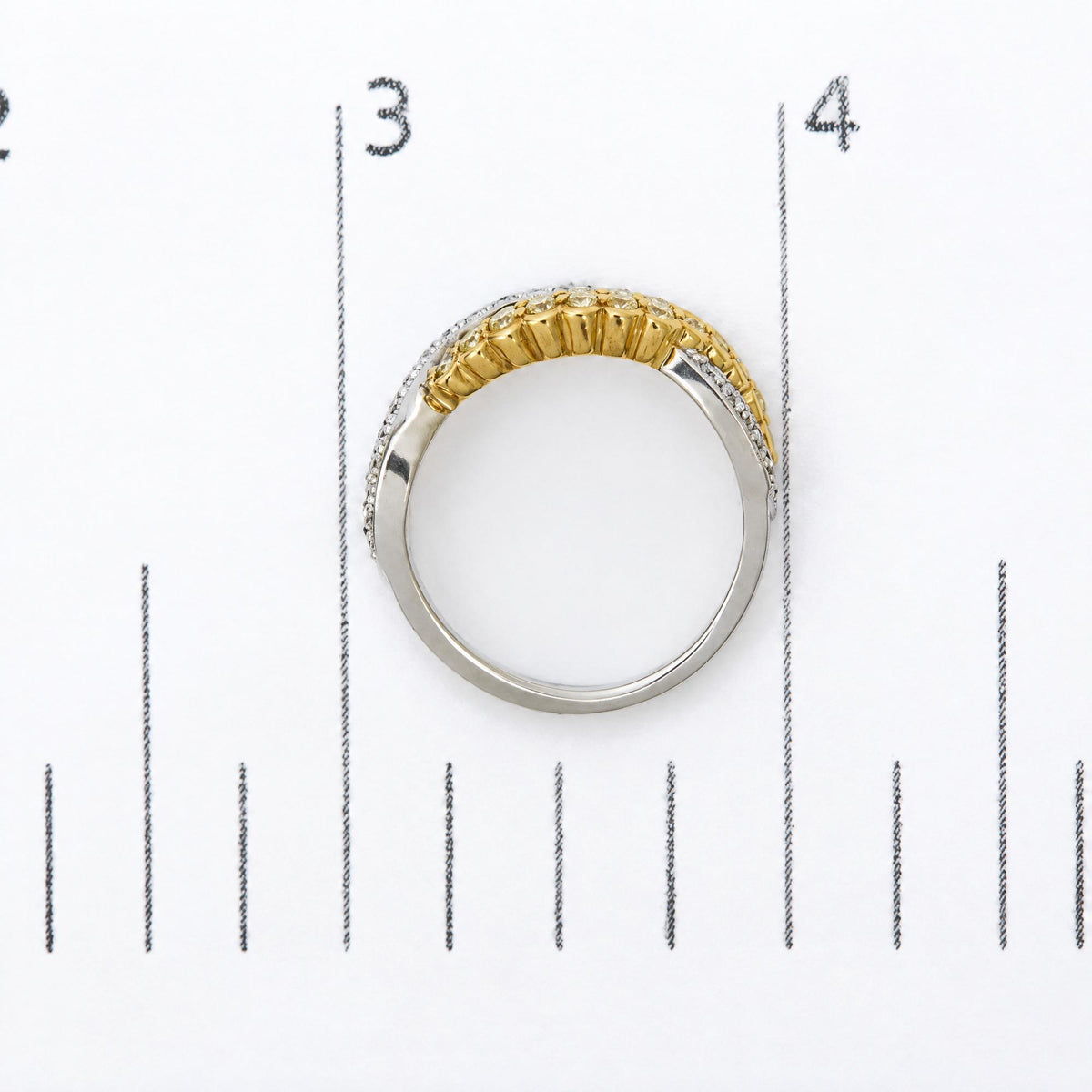 18K Two-Tone Gold 1/2 Cttw Yellow and White Diamond Milgrain Crossover Band Ring