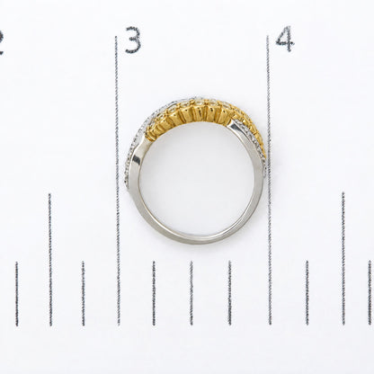 18K Two-Tone Gold 1/2 Cttw Yellow and White Diamond Milgrain Crossover Band Ring