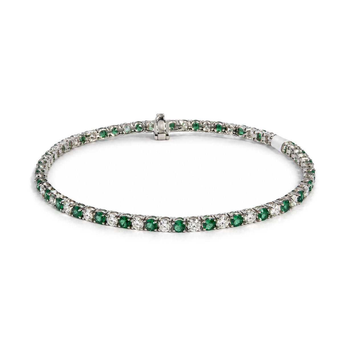 14K White Gold Alternating Lab-Grown Green Emerald & Lab-Grown Diamond Tennis Bracelet