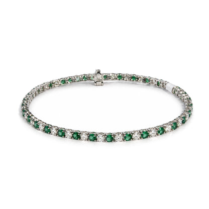 14K White Gold Alternating Lab-Grown Green Emerald & Lab-Grown Diamond Tennis Bracelet