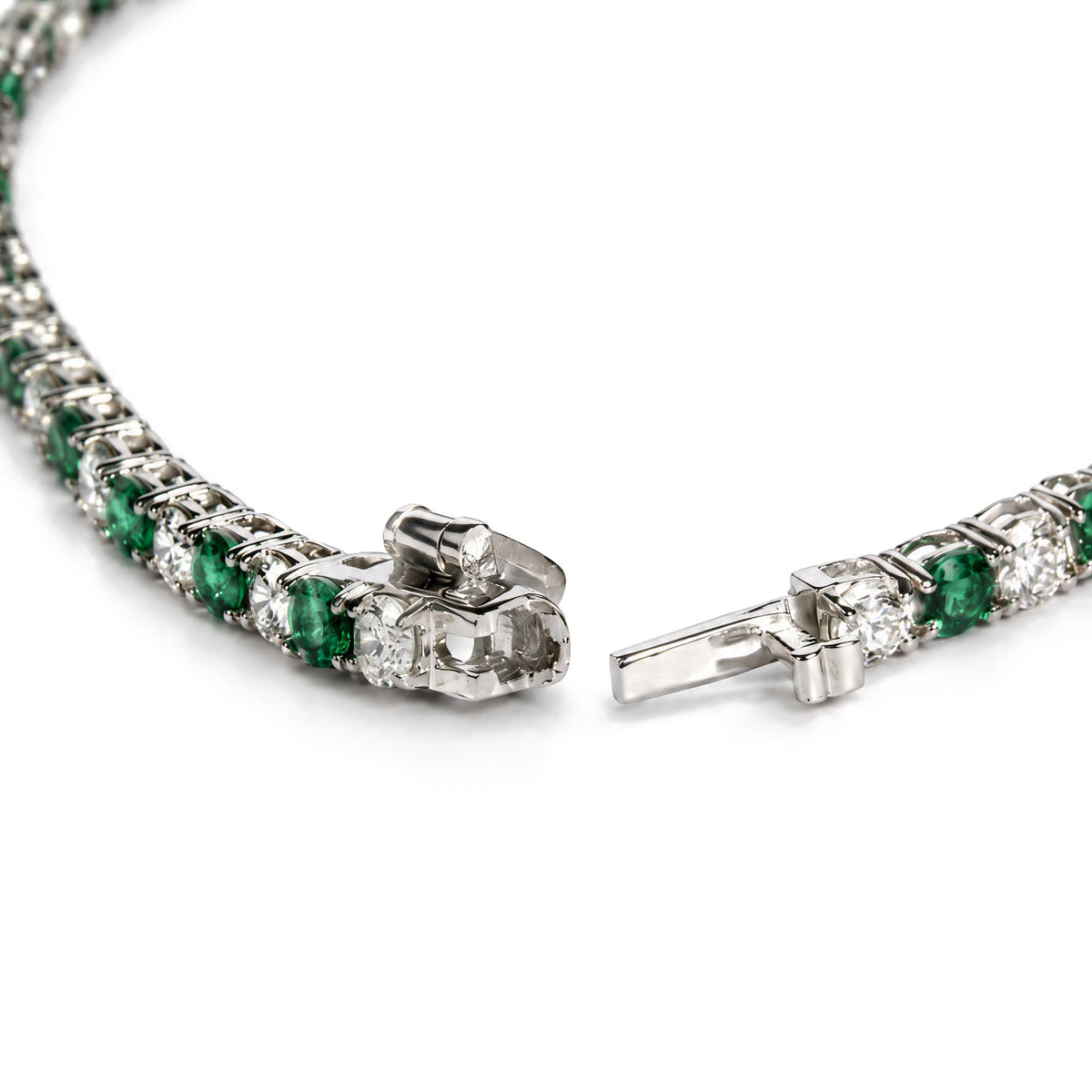 14K White Gold Alternating Lab-Grown Green Emerald & Lab-Grown Diamond Tennis Bracelet