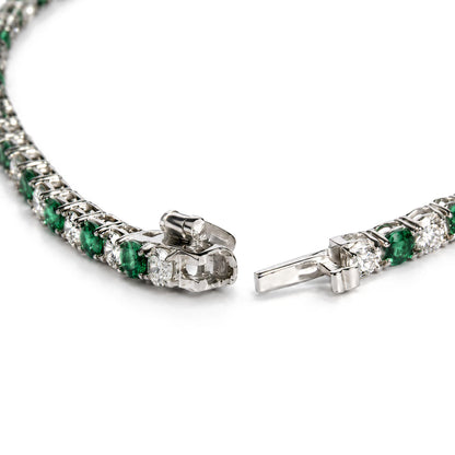 14K White Gold Alternating Lab-Grown Green Emerald & Lab-Grown Diamond Tennis Bracelet