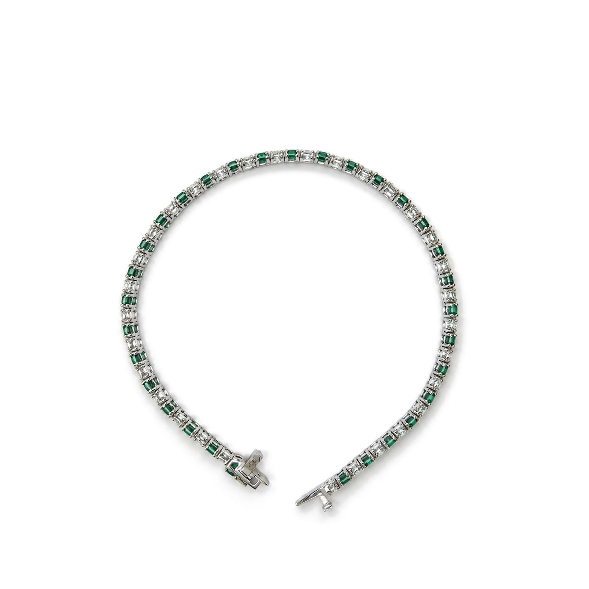 14K White Gold Alternating Lab-Grown Green Emerald & Lab-Grown Diamond Tennis Bracelet
