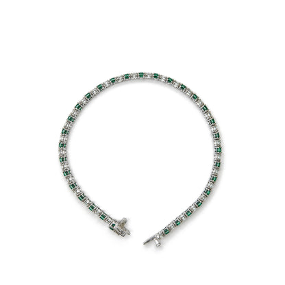 14K White Gold Alternating Lab-Grown Green Emerald & Lab-Grown Diamond Tennis Bracelet