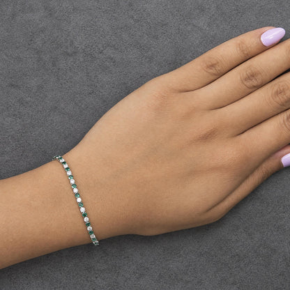 14K White Gold Alternating Lab-Grown Green Emerald & Lab-Grown Diamond Tennis Bracelet