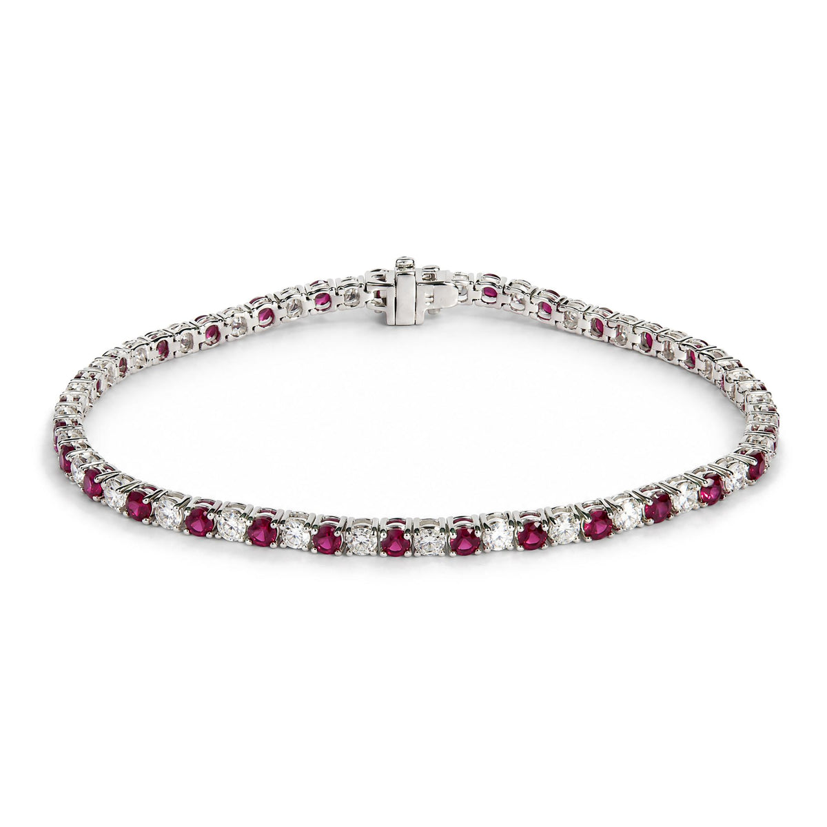 14K White Gold Alternating Lab-Created Red Ruby & Lab-Grown Diamond Tennis Bracelet