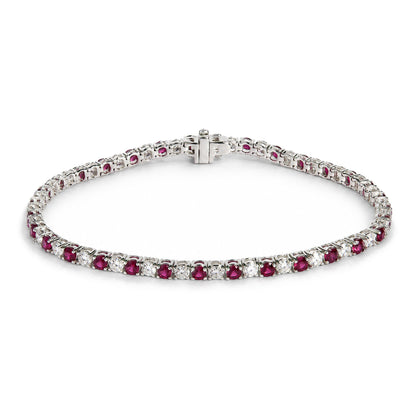 14K White Gold Alternating Lab-Created Red Ruby & Lab-Grown Diamond Tennis Bracelet