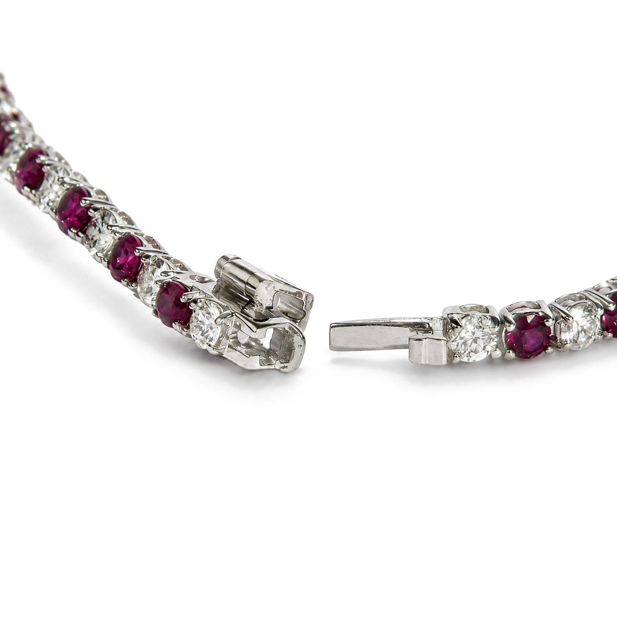 14K White Gold Alternating Lab-Created Red Ruby & Lab-Grown Diamond Tennis Bracelet