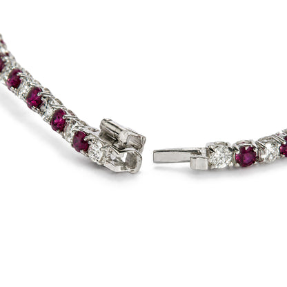 14K White Gold Alternating Lab-Created Red Ruby & Lab-Grown Diamond Tennis Bracelet