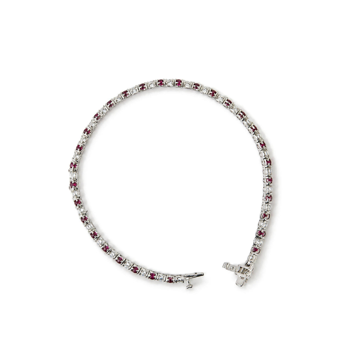 14K White Gold Alternating Lab-Created Red Ruby & Lab-Grown Diamond Tennis Bracelet