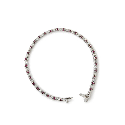 14K White Gold Alternating Lab-Created Red Ruby & Lab-Grown Diamond Tennis Bracelet