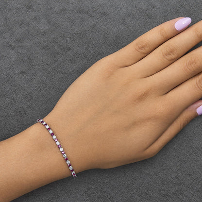 14K White Gold Alternating Lab-Created Red Ruby & Lab-Grown Diamond Tennis Bracelet