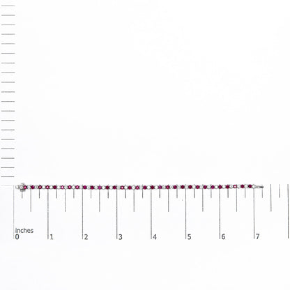 14K White Gold Alternating Lab-Created Red Ruby & Lab-Grown Diamond Tennis Bracelet