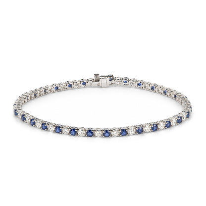 14K White Gold Alternating Lab-Grown Blue Sapphire & Lab-Grown Diamond Tennis Bracelet