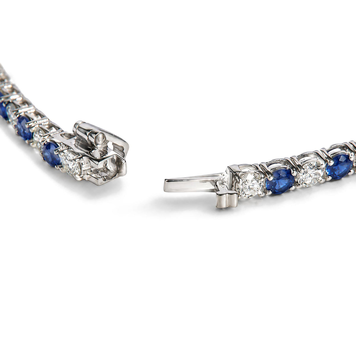 14K White Gold Alternating Lab-Grown Blue Sapphire & Lab-Grown Diamond Tennis Bracelet